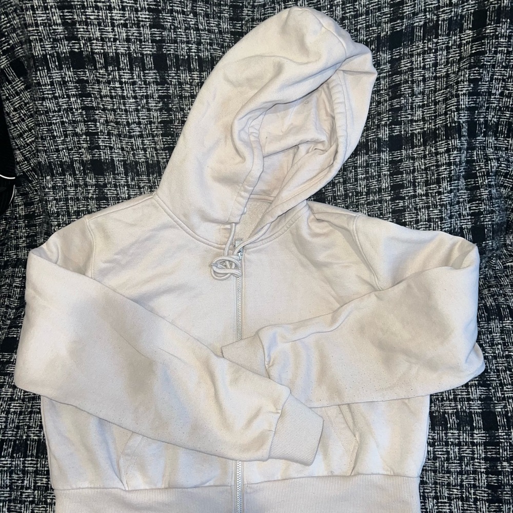 cotton cream hooded sweatshirt jacket